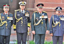 Changes at the top : Gen MM Naravane Takes Over as the 28th Chief of Army Staff The Service Chiefs with the CDS - from left, Gen MM Naravane, Adm Karambir Singh, Gen Bipin Rawat, CDS and Air Chief Marshal RKS Bhadauria.