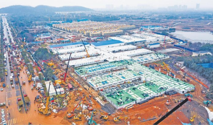 The Huoshenshan temporary field hospital under construction as it neared completion in Wuhan-01