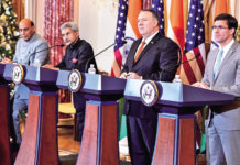 India-US : India, US Set to Deepen Strategic Relationship US secretary of state Mike Pompeo, defense secretary Mark Esper and external affairs minister S Jaishankar and defence minister Rajnath Singh at the US State Department,