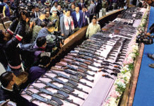 North-East : Mass Surrender of Militants in Assam Arms and ammunition handed over by cadres of different extremists during a surrender ceremony in Guwahati on January 23, 2020
