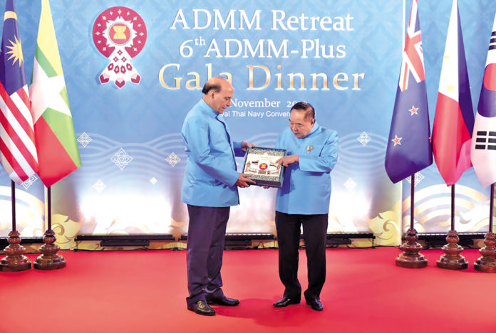 Defence minister Rajnath Singh at the ADMM Plus Retreat Gala Dinner hosted by Thailand's Deputy Prime Minister, Gen Prawit Wongsuwon in Bangkok, 17 November 2019.