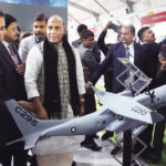 Defence minister Rajnath Singh visiting the Tata Aerospace & Defence stand during DefExpo2020, in Lucknow on 7 February 2020.