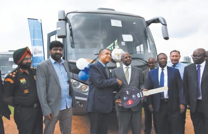 Indian high commissioner Ravi Shanker handed over 88 vehciles including military trucks to Uganda's