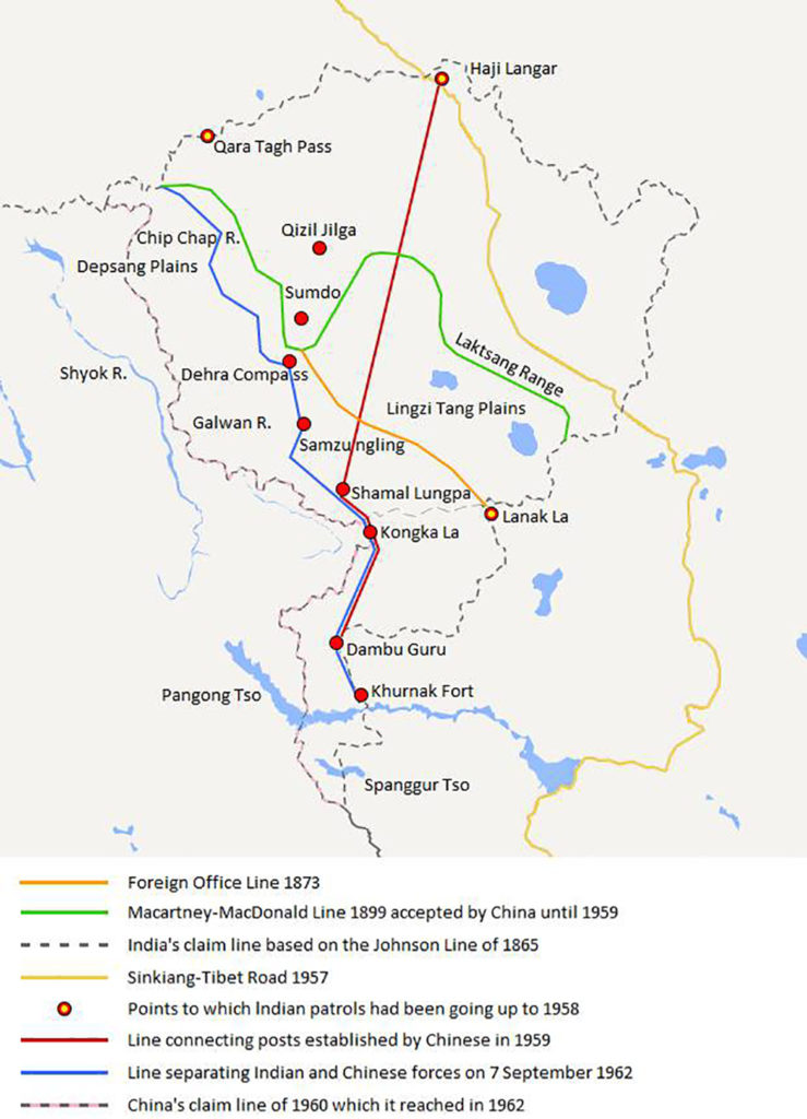  Map of Aksai Chin showing claim lines