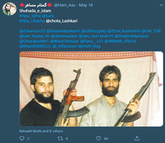 Digital Footprint of Terrorism in Kashmir Twitter Acct from Islamabad, Joined February 2019