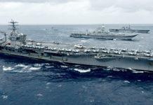 JOINT EXERCISES – Quad Navies Hold 24th Malabar Exercise The aircraft carrier USS Nimitz (CVN 68) and INS Vikramaditya in the Bay of Bengal as part of Exercise Malabar 2020.