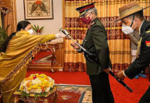 INDIA-NEPAL – Army Chief’s Visit to Nepal Army Chief General M M Naravane being conferred the honorary rank of General of Nepali Army by Nepal’s President Bidya Devi Bhandari at ‘Shital Niwas’ in Kathmandu.