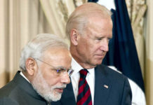 INDIA-U.S. – US Policy Toward India Under Biden Then-Vice President Joe Biden escorts prime minister Narendra Modi offstage during a luncheon in his honor at the State Department in Washington, D.C., on 30 Sept 2014.