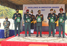 Army’s Innovations For Operational Efficiency From left, Maj Gen KV Jauhar, Addl DG Army Design Bureau, Lt Gen Paramjit Singh Sangha, DGMO, Gen MM Naravane, COAS, Lt Gen SK Upadhyay, MGO and Lt Gen AS Bhinder, DCOAS (IS&T)