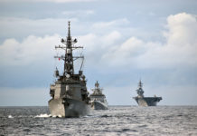 JIMEX – 5 Japan – India Maritime Exercise Ships of Indian Navy and JMSDF taking up stations for aerial gun shoots