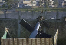 A Timeline of Taliban’s Emergence damaged U.S. helicopter near the compound where Al-Qaeda leader Osama bin Laden was killed on 2 May 2021 at Abottabad, Pakistan