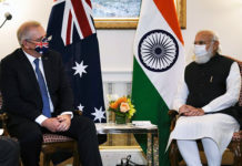 Prime Ministers Meeting and 2+2 Dialogue Prime Minister Narendra Modi with Australian PM Scott Morrison during a meeting in Washington on 23 Sep 2021