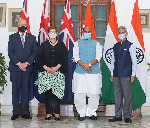Defence Minister Rajnath Singh and External Affairs Minister S. Jaishankar met Australian counterparts Peter Dutton and Marise Payne in New Delhi on 11 September 2021