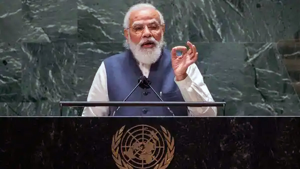 Prime Minister Narendra Modi addressing the UN General Assembly on 25 September 2021