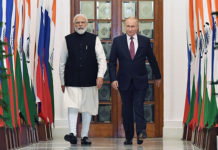 Support building in US think tanks against sanctioning India PM Narendra Modi with Russian President Vladimir Putin before a meeting at Hyderabad House