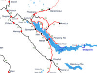 China builds new bridge on Pangong Tso East of Line of Control Map showing location of Fingers and Chinese bridge under construction on Pangong Tso