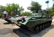 Defence Industry News Sarath BMP-II (Armoured Personnel Carrier) and an Ambulance variant of the same displayed by Ordnance Factory Medak