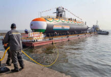 Fifth Scorpene Submarine Vagir on Trials INS Vagir submarine being launched for sea trails