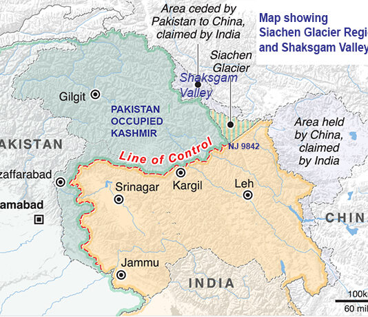 Army Chief Raises Possibility of Demilitarization Map showing Siachen Glacier and Shaksgam Valley