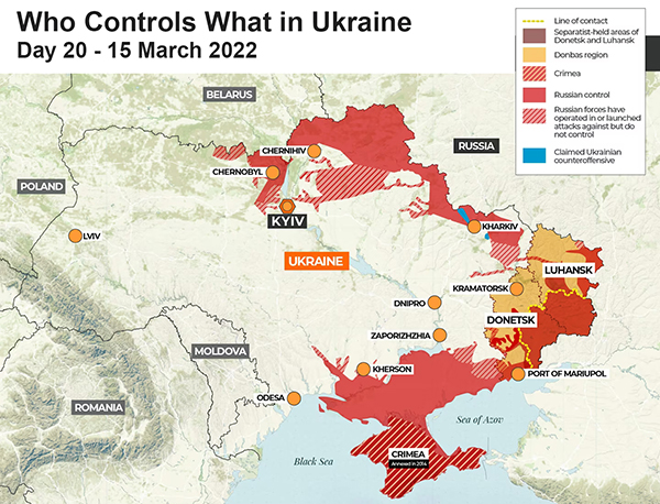 Who controls what in Ukraine as on 15 March 2022