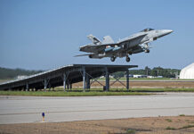 American F/A-18 fighters to demonstrate their capabilities to Indian Navy 18 August, 2020. NAS Patuxent River, MD. VX-23 SD213 F/A-18E (E03). Ski Jump demonstration flight #2 Load #3. Pilot: LT Jonathan "Brawny" Williams, USN. Project ID#200818-N-UZ648 USN Photos by Erik Hildebrandt
