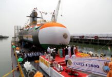 Last of six indigenously made Scorpene class submarines launched INS Vagsheer, sixth and last of Project 75 Scorpene-clsss conventional submaribnes being launched