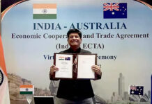 Defence Ties and Economic Pact Show Commitment Commerce and Industry Minister Piyush Goyal with the Economic Cooperation and Trade Agreement, 2 April 2022