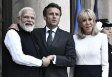 Cooperation in Space, Defence Prime minister Narendra Modi with French president Emmanuel Macron and Brigitte Macron, in Paris on 4 May 2022