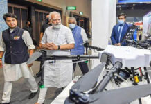 India can be global hub of technology: PM Prime Minister Narendra Modi and civil aviation minister Jyotiraditya M. Scindia at the Bharat Drone Mahotsav, 2022, in New Delhi on May 27, 2022