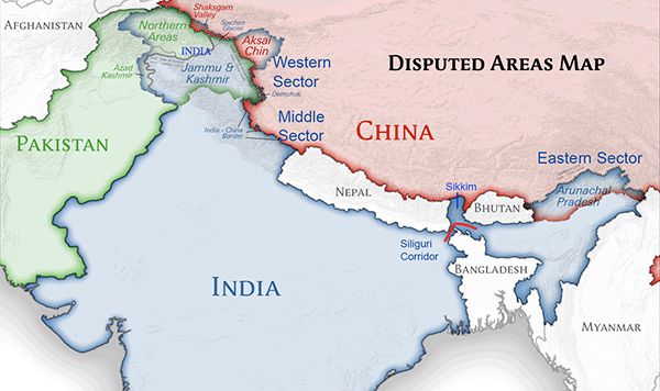 India China Pakistan Disputed Areas Map 