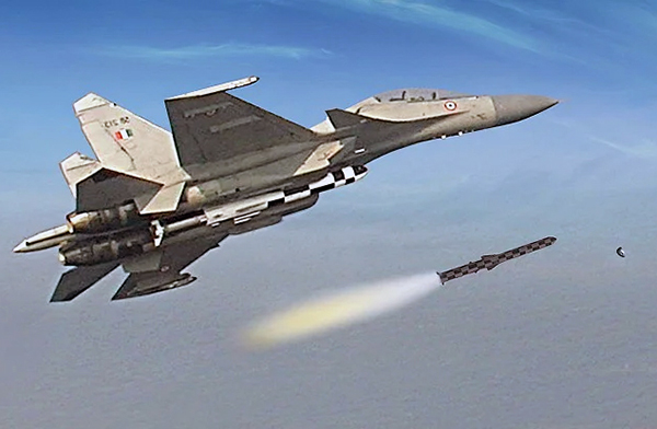 A BrahMos missile fired by Sukhoi-30 MKI during trials