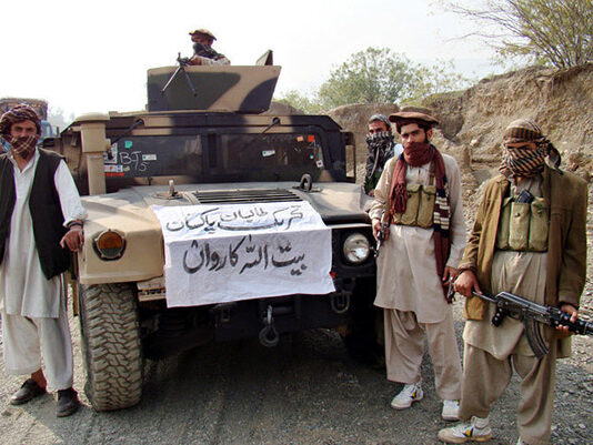 TTP Haunts Pakistan’s Security Establishment Armed militants of Tehreek-e-Taliban Pakistan (TTP) with a captured armored vehicle in the Pak-Afghan border town of Landikotal on 10 Nov 2008