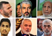 ISRAEL-HAMAS WAR – Hamas Leadership, Setup and Capabilities Clockwise top left, Marwan Issa; Khaled Meshaal; Mahmoud Zahar; Yehiya Sinwar; Ismail Haniyeh; Mohammed Deif