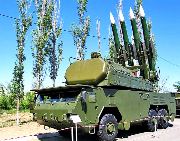 Wheeled self-propelled launcher of Buk-M2 surface-to-air missile system