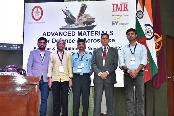 Panellists of Session 2 - from left - Prof Ravishankar Kottada IIT-Madras, Air Vice Mshl Yalla Umesh, Asst Chief of Air Staff (Engineering), Air HQ, Lt Gen Sunil Srivastava, Director CENJOWS, and Srinath Ravichandran, CEO Agnikul Cosmos