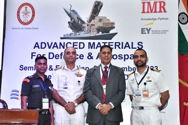 Panellists of Session 3 - From left, Lt Col Kunal Tagunde, CME, Pune, Rear Adm K Srinivas, Asst Chief of
Materials (Dockyard and Refit), Lt Gen Sunil Srivastava, Director CENJOWS and Cdr BK Singh, Dte of
Naval Design (Submarines)