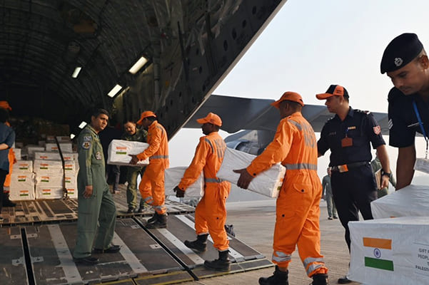 IAF C-17 flight carrying nearly 38 tonnes of relief material for Palestinians left on 22 Oct for El-Arish in Egypt.