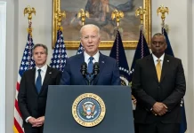 Chinese Leadership Discusses Strategy President Joe Biden (c), flanked by Secretary of State Antony Blinken (l) and Defense Secretary Lloyd Austin (r)