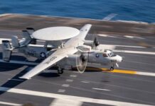 Indian Navy Pursues Deck-Based AWACS for Future Carriers Northrop Gruman Hawkeye AWACS on carrier deck