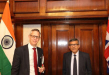 India invites UK investment in defence corridors Defence Secy Rajesh Kumar Singh with his UK counterpart David Williams, in London on 16 Aoril 2025