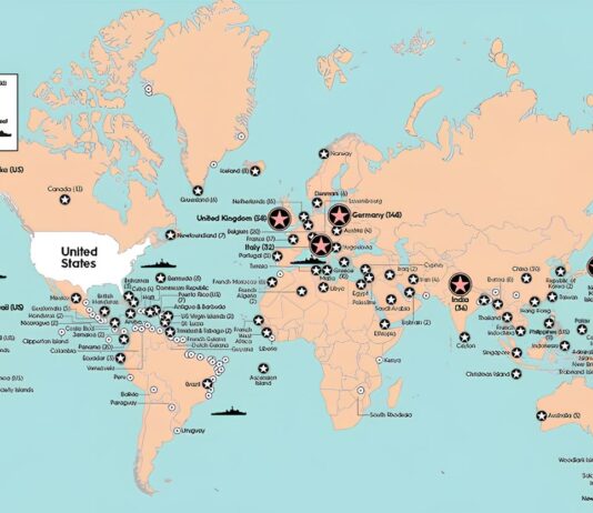 GEOPOLITICS U.S. Military’s Global Presence At least 750 military bases are installed in 80 countries around the world. 173,000 troops are deployed in at least 159 countries.