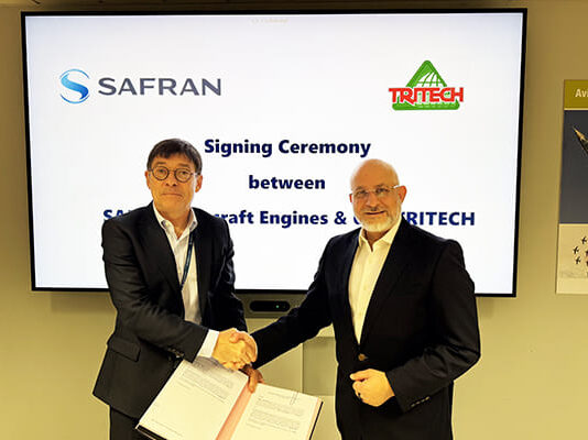Uni Tritech and Safran Sign MoU to manufacture LEAP engine components in India Dominique Dupuy, Safran Aircraft Engines, Vice President, Purchasing with Kuldeep Bhan, Group President – Global Metallurgy Business, Neterwala Group after signing the MoU