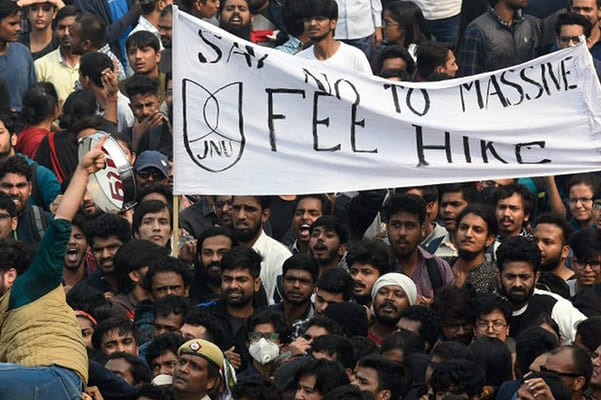 Thousands of JNU students gathered outside an auditorium where a graduation ceremony was taking place, November 2019